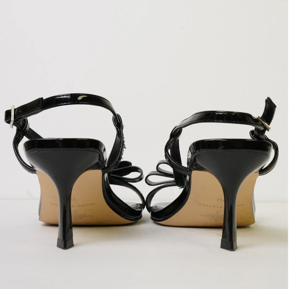 Marc‎ Fisher, Danzy Black Patent Bow Slingback Kitten Heel Sandals Size 7